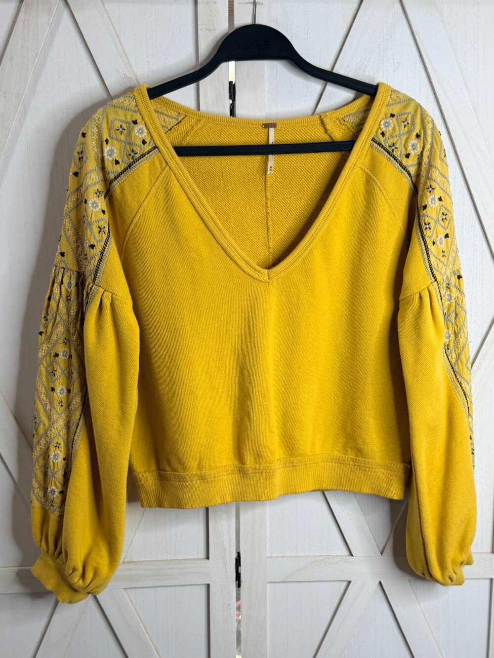 Free People Señorita Embroidered Sweatshirt | Mustard Yellow | M - Picture 2 of 5
